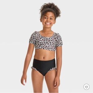 Girls' Leopard Spot Printed Bikini Set - Cat & Jack™ Black S: UPF 50+, Recycled